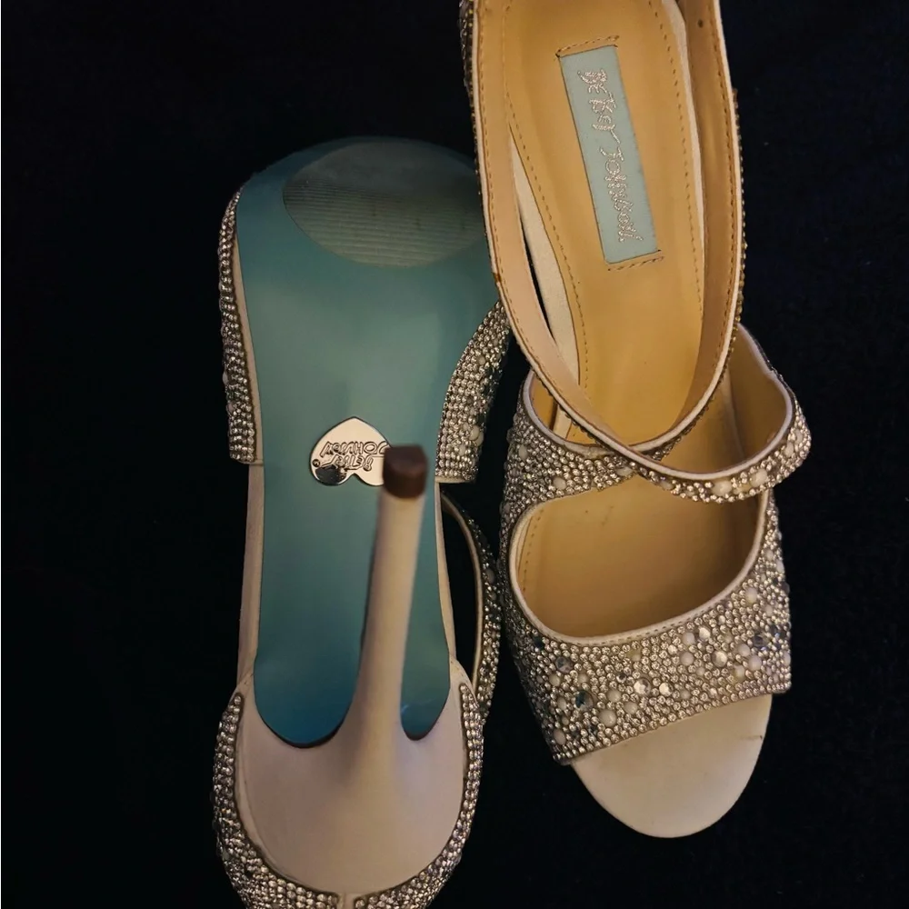 Beige Rhinestone Embellished Heels - Picture 6 of 7
